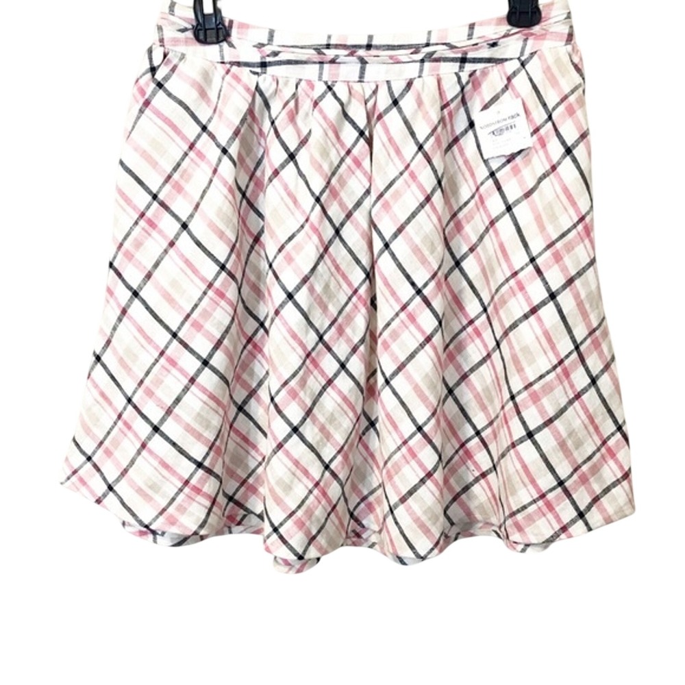 Joie Pink Plaid Linen A-Line Mini Skirt NWT Size Medium 1926-SK1068